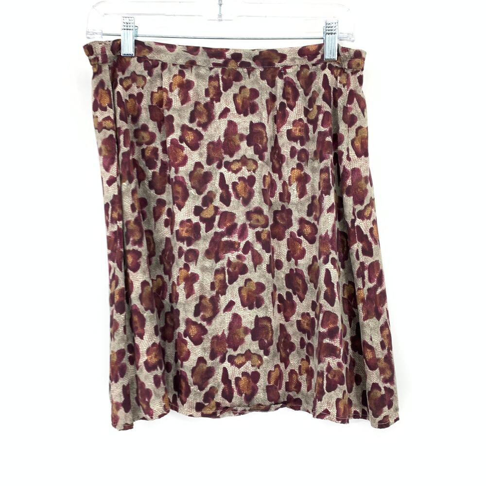 Vintage A-Line Pull On Skirt Womens Size Medium 100% Silk Abstract Animal Print
